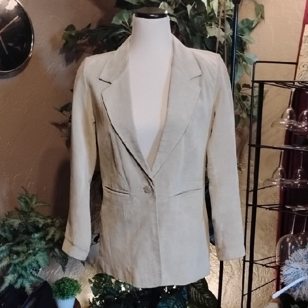Denim & Co Beige Women's Genuine Leather Suit Jacket